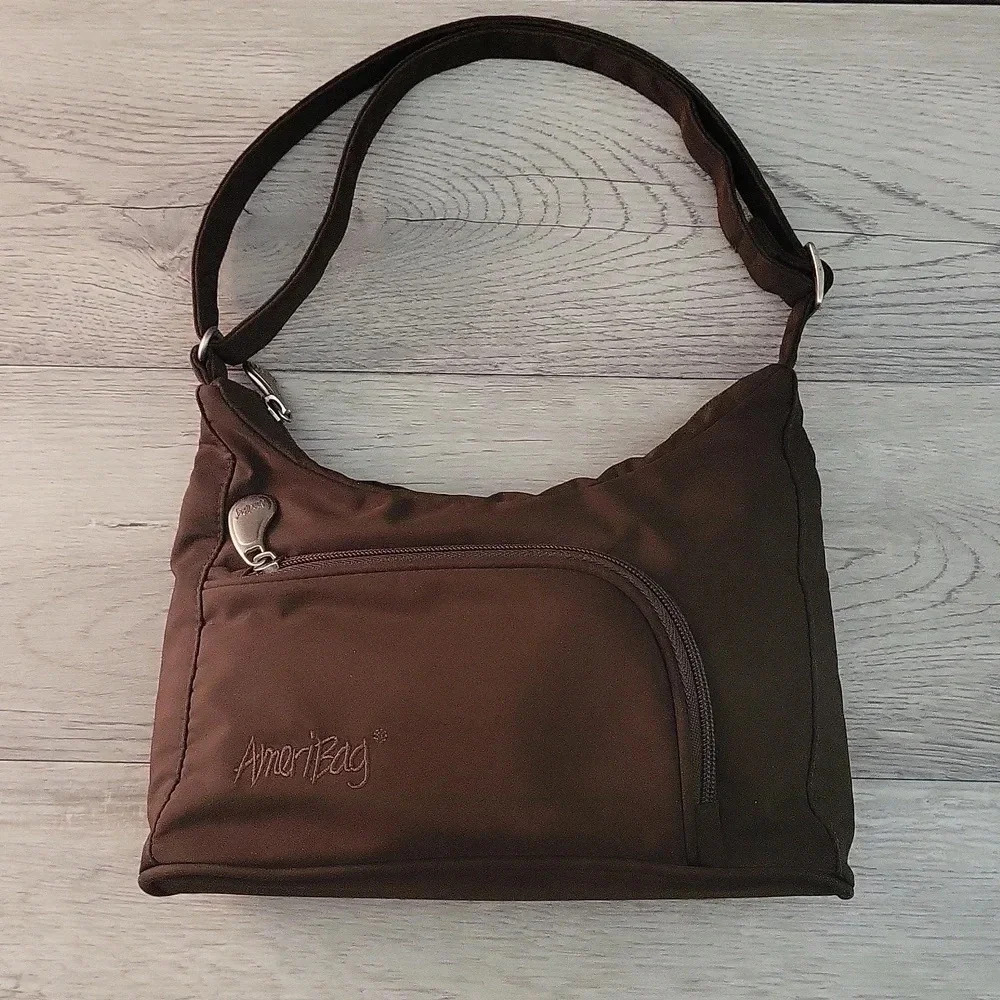 Ameribag‎ Brown Small Nylon Multi Pocket Travel Shoulder Bag
